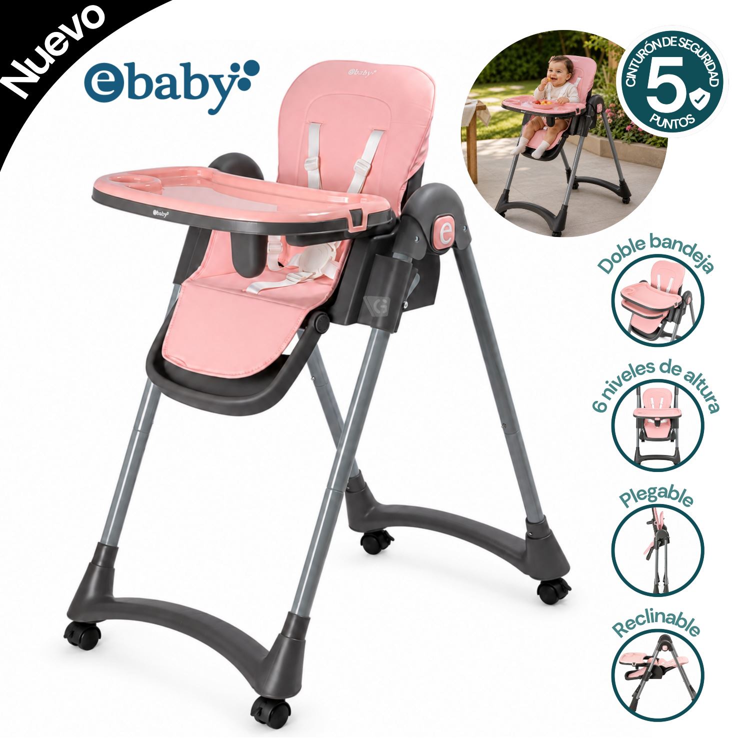 Silla de comer LEIA EB642 Rosado